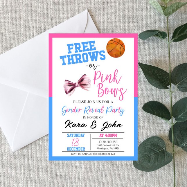 Invitation Free Throws ou Pink Bows Basketball Genre Reveille (Créateur téléchargé)
