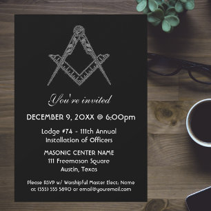 Invitation Freemason Masonry Carré noir et boussole