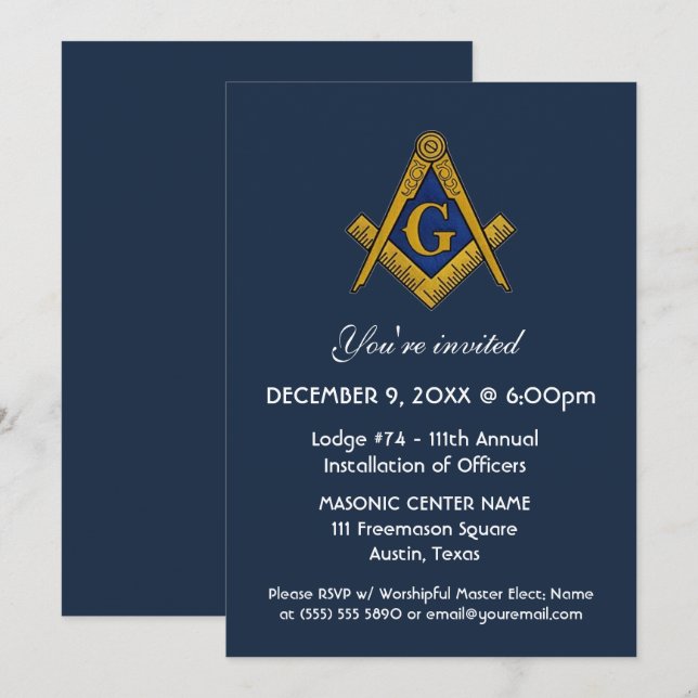 Invitation Freemason Masonry Marine Bleu (Devant / Derrière)