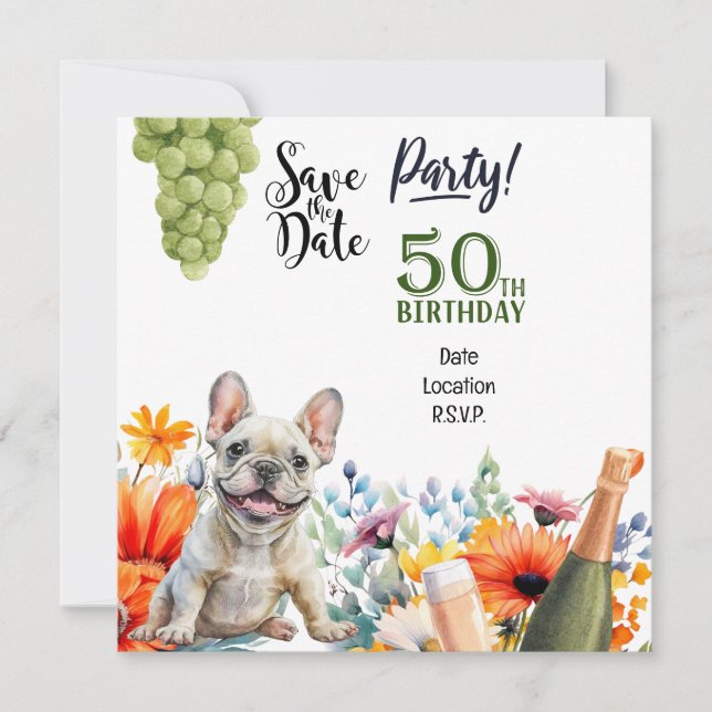 Invitation French Bulldog 50e fête d'anniversaire (Devant)