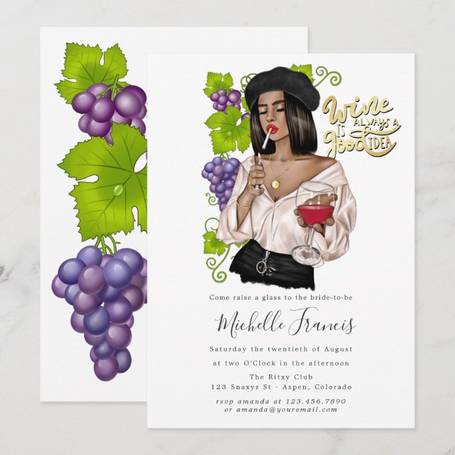 Invitation French Girl Dégustation de vin Nuptiale Douche Inv (Devant / Derrière)