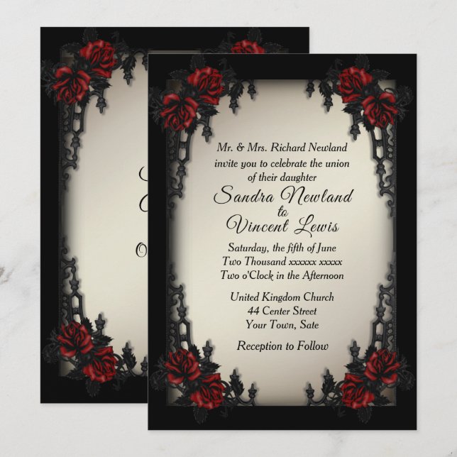 Invitation French Quarter Goth Antique Gold Mariage (Devant / Derrière)