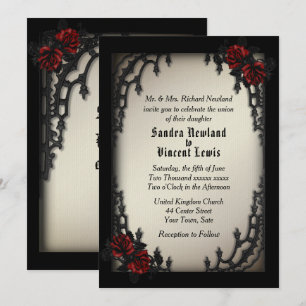 Invitation French Quarter Gothique Rose rouge sur l'or antiqu