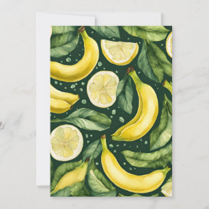 Invitation Fresches bananes et tranches de citron Art aquarel
