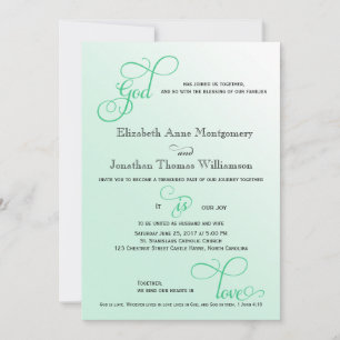Invitation Fresh Mint Script God is Love Christian Mariage