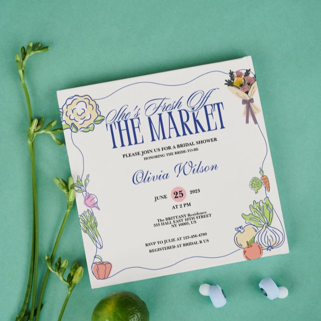 Invitation Fresh Off the Market Bridal Shower Whimsical Drawn (Fresh Off the Market Bridal Shower Whimsical Drawn Invitation)