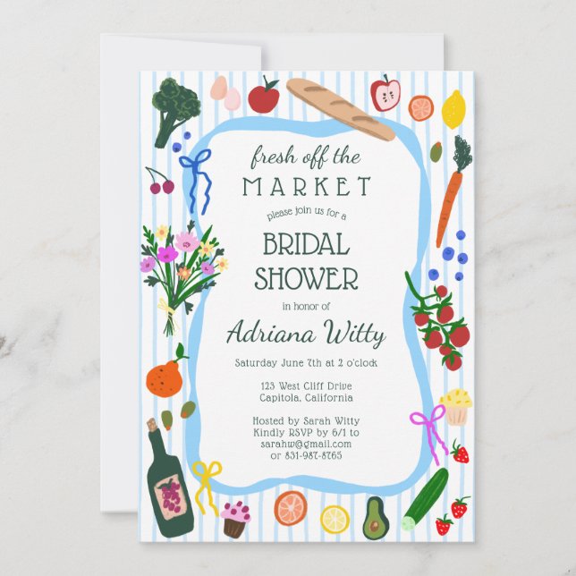 Invitation FRESH OFF THE MARKET Cute Custom Bridal Shower (Devant)