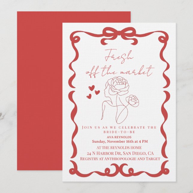 Invitation Fresh Off the market floral bridal shower (Devant / Derrière)