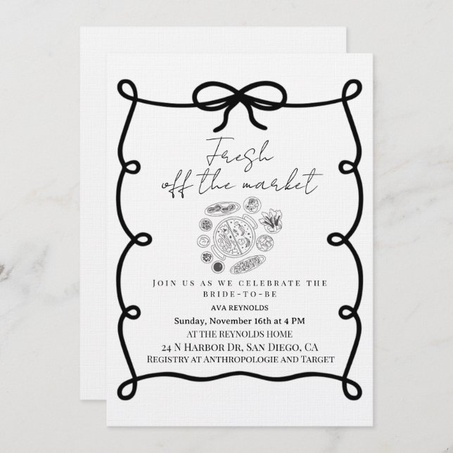 Invitation Fresh Off the market floral bridal shower (Devant / Derrière)