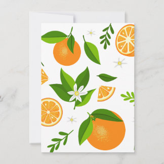 Invitation Fresh oranges with flowers and leaves