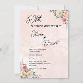 Invitation Fresh Pink Cream Floral Wedding Anniversary 
