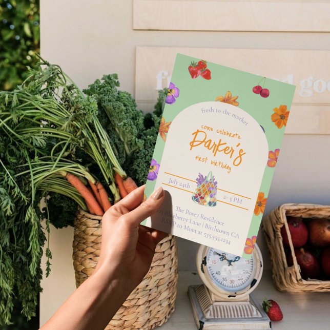 Invitation Fresh to the Market First Birthday Theme - Floral (Celebrate your little one’s first birthday with a fresh and vibrant theme!)