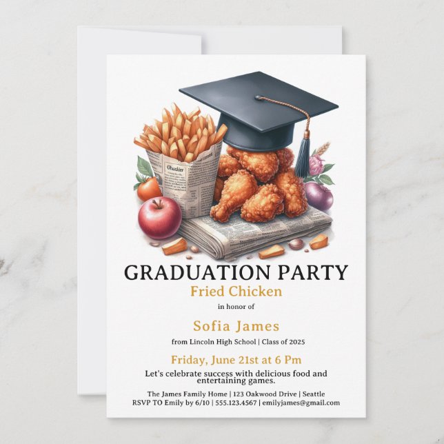 Invitation Fried Chicken Graduation Party Celebration (Devant)