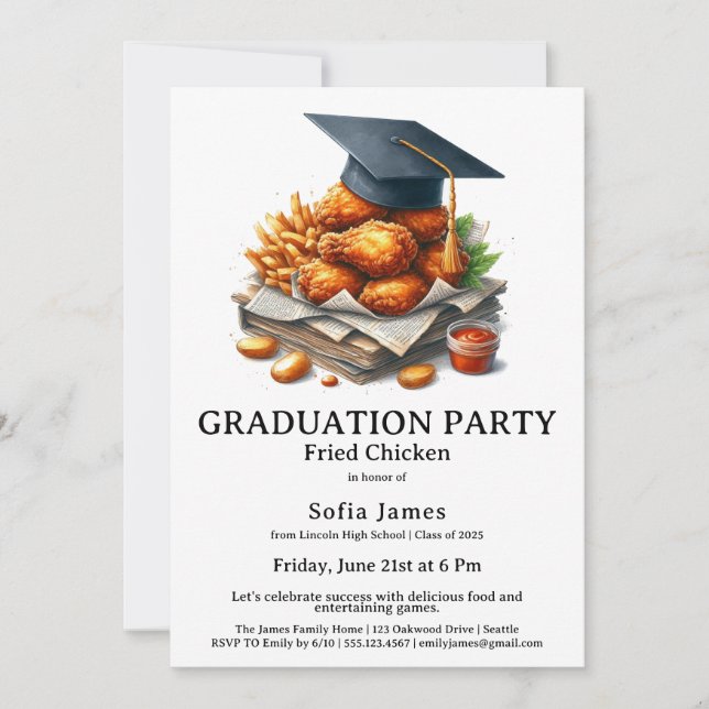 Invitation Fried Chicken Graduation Party Celebration (Devant)