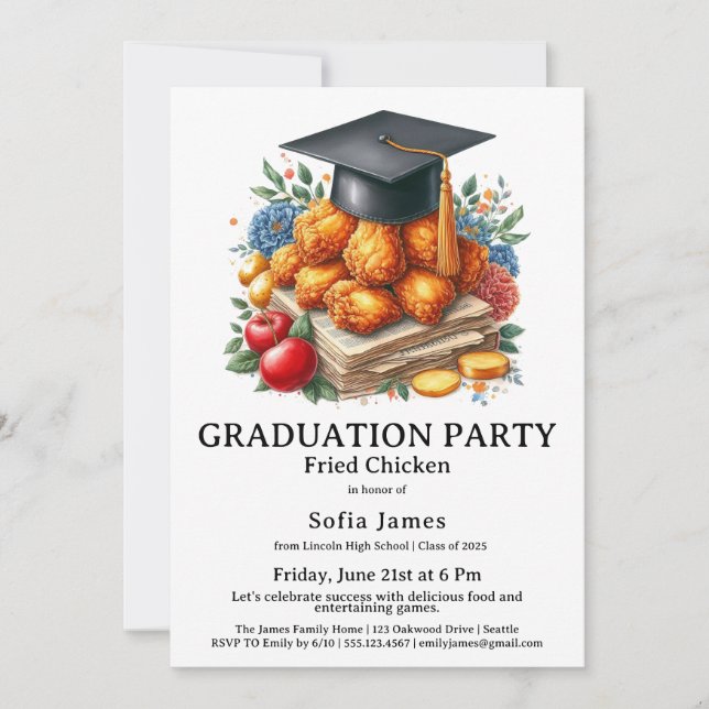Invitation Fried Chicken Graduation Party Celebration (Devant)