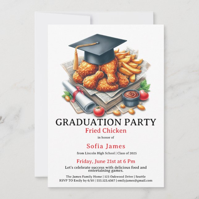Invitation Fried Chicken Graduation Party Celebration (Devant)