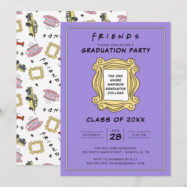 Invitation FRIENDS™ Celui avec la fête de graduation (Devant / Derrière)