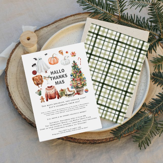 Invitation Friends Hallothanksmas Party | Cozy Holiday (Créateur téléchargé)