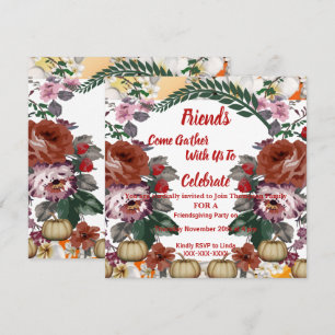 Invitation Friendsgiving Automne Citrouille Aquarelle Rose