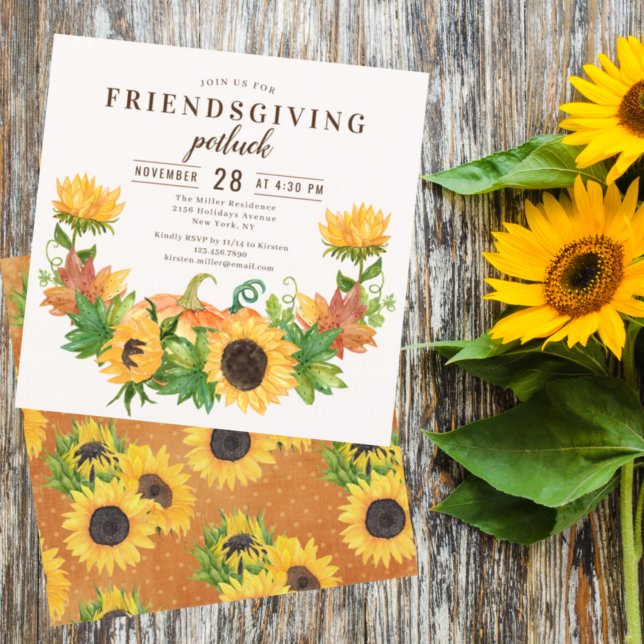 Invitation Friendsgiving Dîner Potluck Sunflower Pumkin (Créateur téléchargé)