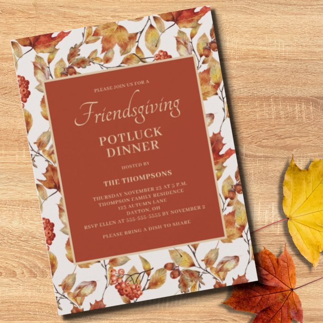 Invitation Friendsgiving Potluck Autumn Foliing Thanksgiving (Créateur téléchargé)