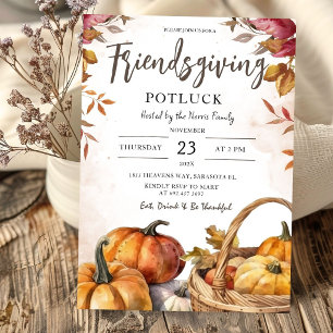Invitation Friendsgiving Potluck Rustique Pumpkin Action de g
