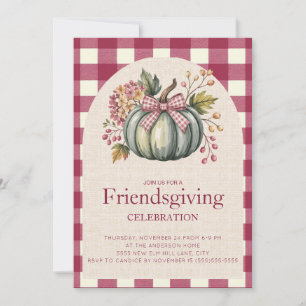 Invitation Friendsgiving Rouge Gingham Citrouille
