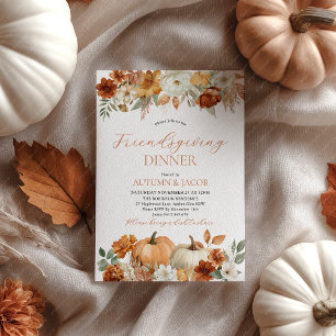 Invitation Friendsgiving Thanksgiving Citrouille Feuilles d'a