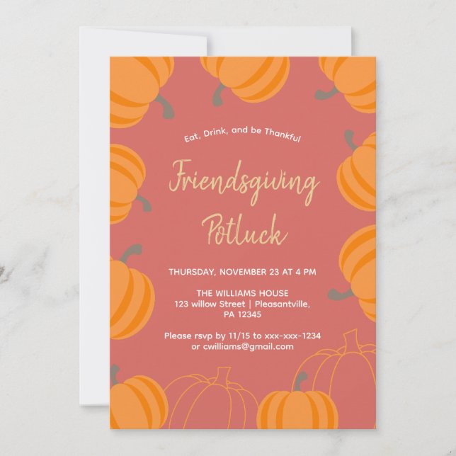 Invitation Friendsgiving Thanksgiving Potluck Fall Citrouille (Devant)