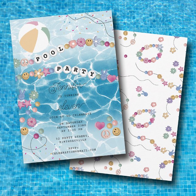 Invitation Friendship Bracelet fille baignade bain Anniversai (Friendship Bracelet Girl Pool Swim Birthday Party Invitation)