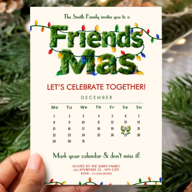 Invitation Friendsmas Christmas Party Calendar Winter Holiday (Friendsmas Christmas Party Calendar Winter Holiday Invitation, Christmas Calendar)