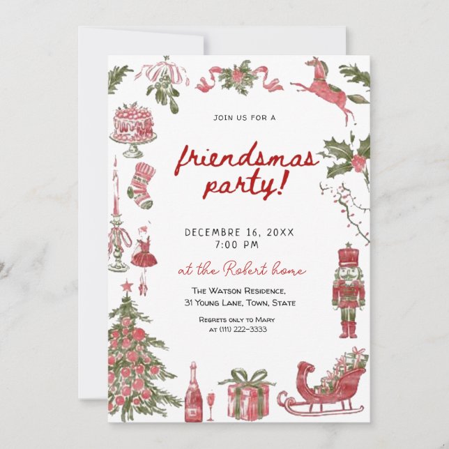 Invitation  Friendsmas Whimsical Doodle Christmas Party (Devant)