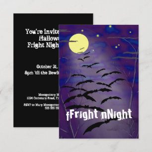 Invitation Fright Night Pleine lune & Bats Halloween Party