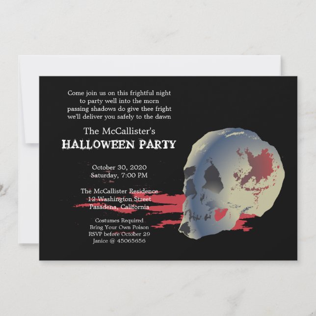 Invitation Fright Night Skull Halloween Costume Party (Devant)