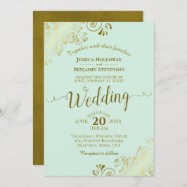 Invitation Frilant Elegant Pale Mint Green & Gold Mariage