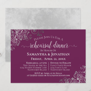 Invitation Frills Argent Magenta Mariage Répétition & Dîner
