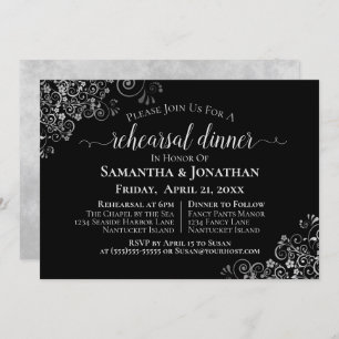 Invitation Frills d'argent Lecture Mariage noir et dîner