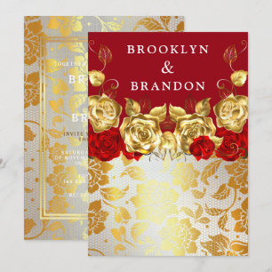 Invitation Frilly Gold Burgundy Maroon Simple Elégant Mariage