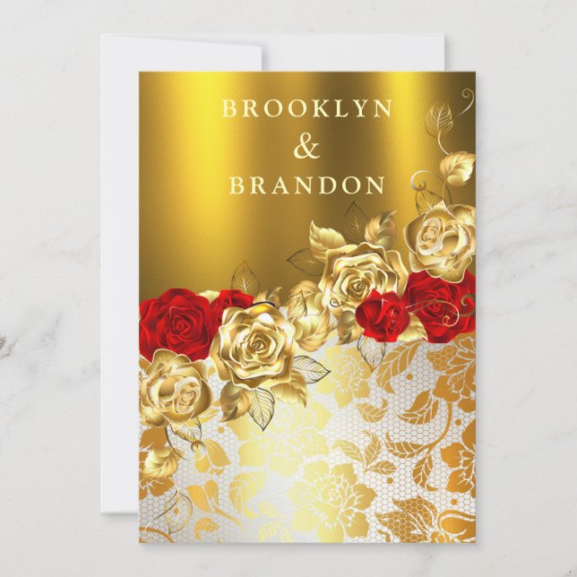Invitation Frilly Gold Burgundy Maroon Simple Elégant Mariage (Devant)