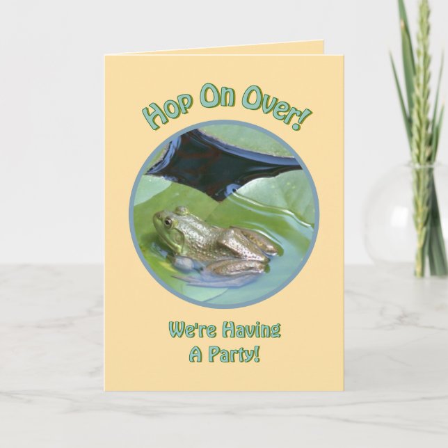 INVITATION FROG ON LILY PAD-"HOP ON OVER" (PHOTOG.) (Devant)
