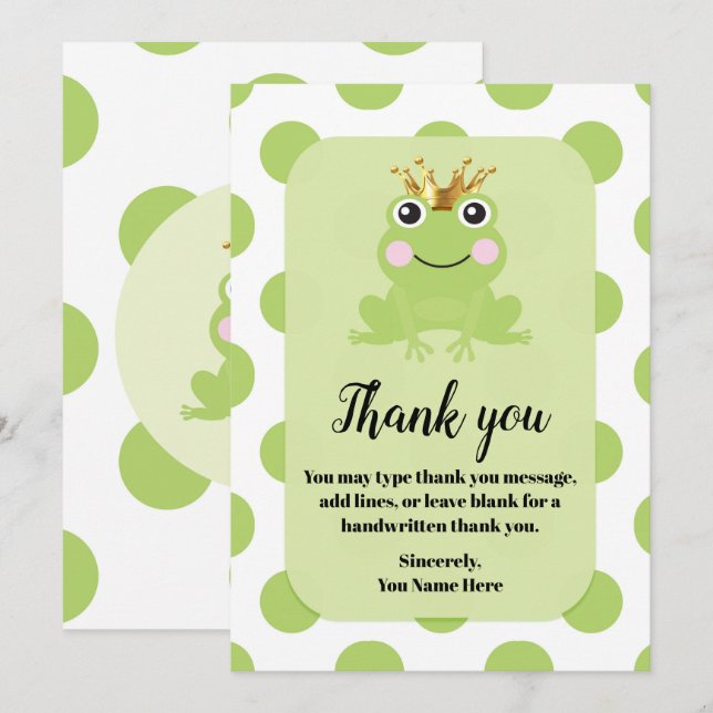 Invitation Frog Prince Storybook Merci Baby shower (Devant / Derrière)