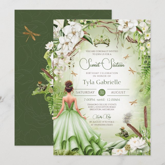 Invitation Frog Prince Sweet 16 Princesse Anniversaire (Devant / Derrière)