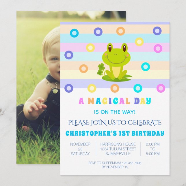 Invitation Frog Retro 1ère fête d'anniversaire (Devant / Derrière)