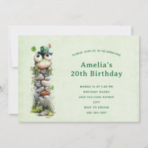 Frog with Green Hat and Shamrock Cute Birthday