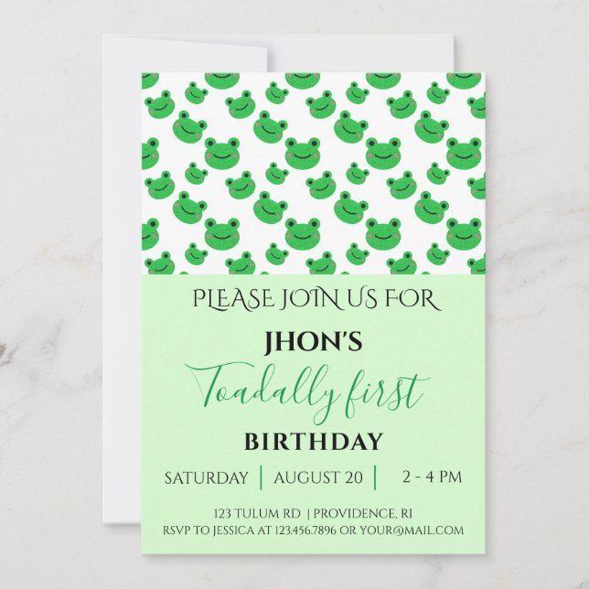 Invitation Froggy anniversaire de enfant Pastel Green invitat (Devant)