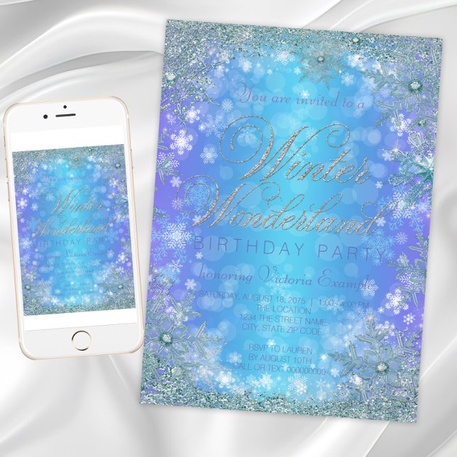 Invitation Froid Winter Wonderland fête d'anniversaire (Frozen Winter Wonderland Birthday Party Invitation. Download and printed invitations available.)