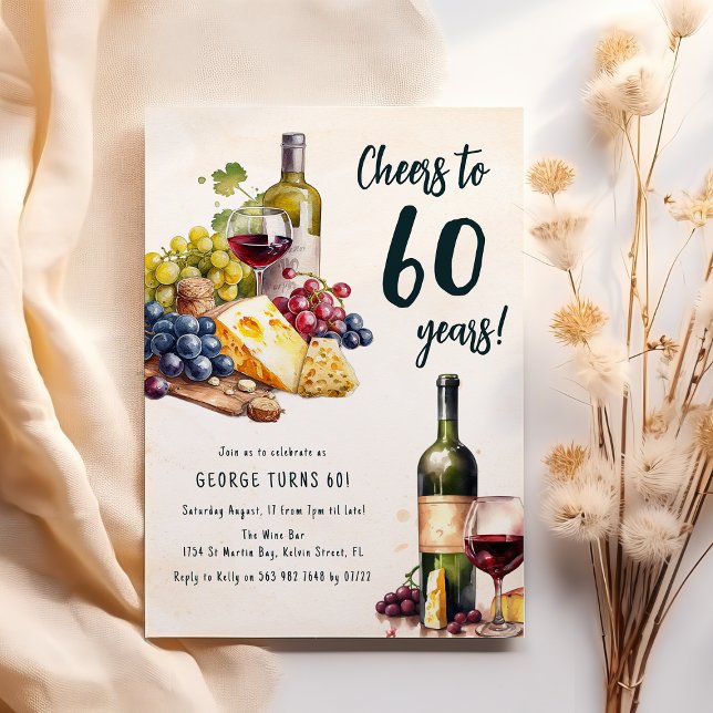 Invitation Fromage Adulte Et Charcuterie Vin 60e Anniversaire (Créateur téléchargé)