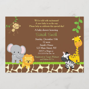 Invitation Front d'invitations de baby shower de jungle de