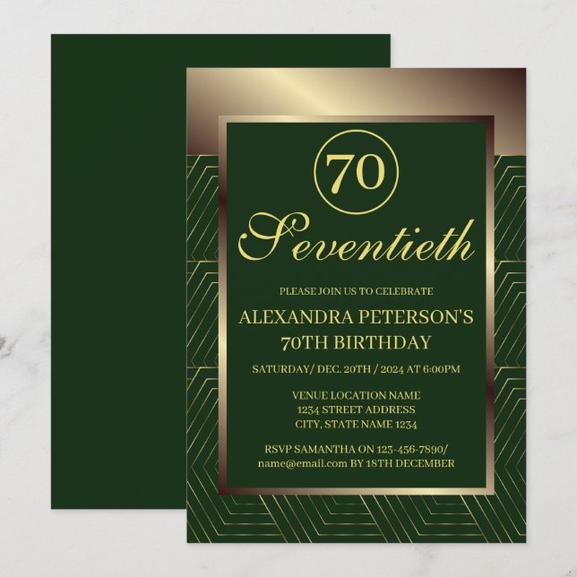 Invitation Frontière Emerald Vert Et Or Motif Anniversaire (Devant / Derrière)