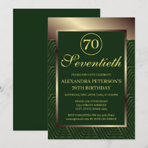 Invitation Frontière Emerald Vert Et Or Motif Anniversaire